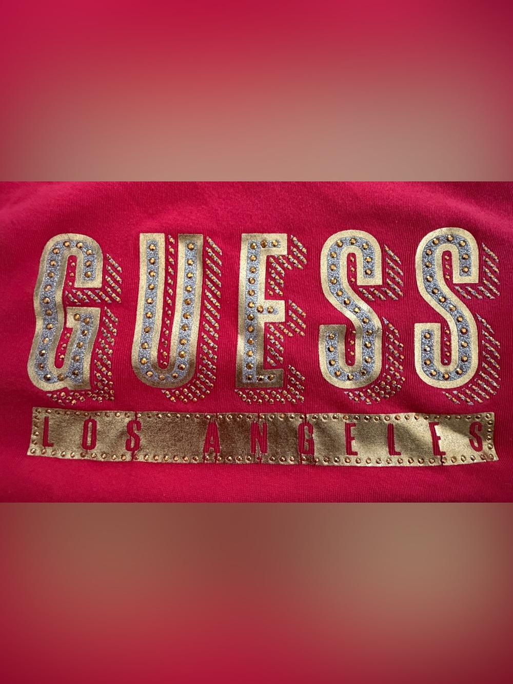 GUESS Los Angeles Rhinestone Logo Tank Top Red Women’s L